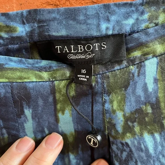 Talbots blue and green cotton pleated skirt 16 NWOT - Picture 4 of 6